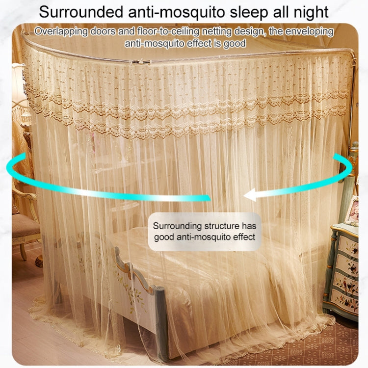 U-shaped three-door floor mosquito net with wrapped sheer curtains and lace border