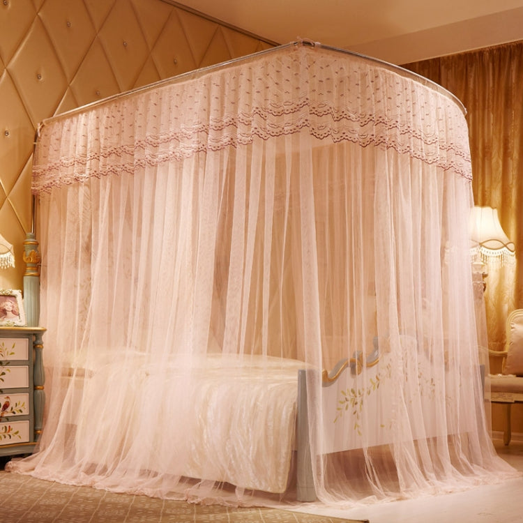 U-shaped three-door mosquito net with stainless steel frame, off-white/beige tulle