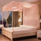 Light beige mosquito net canopy with decorative lace edge and zippered doorway