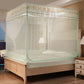 Jade green full-size bed mosquito net canopy with ruffled top and protective side panels