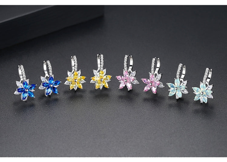 Colorful flower-shaped cubic zirconia stud earrings set with silver-tone backs