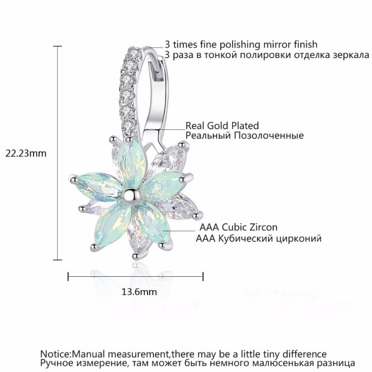 Flower-shaped cubic zirconia stud earring with silver-tone setting, size shown