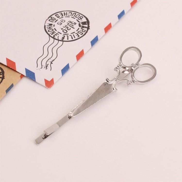 Silver hair clips pair, long bar hairpin with two ring details