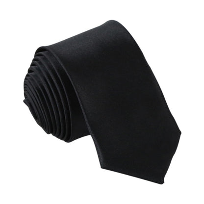 Men's slim necktie, black, narrow width with rolled stack