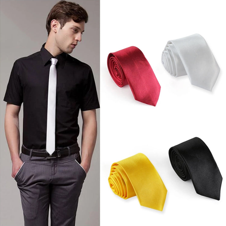 Men's slim necktie set shown: red, white, yellow, and black, folded