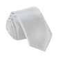 White narrow necktie, solid color with woven texture and rolled stack detail