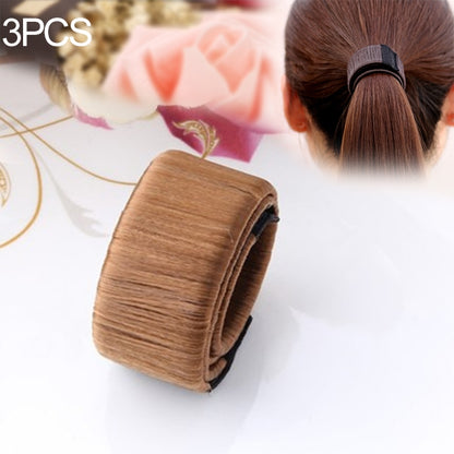 3-piece hair bun maker donut tool for synthetic updos, light coffee brown
