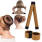3-piece hair bun maker donuts with elastic bands in beige and black, styling set