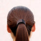 Hair bun maker donut tool with dark coffee brown hair for quick updos