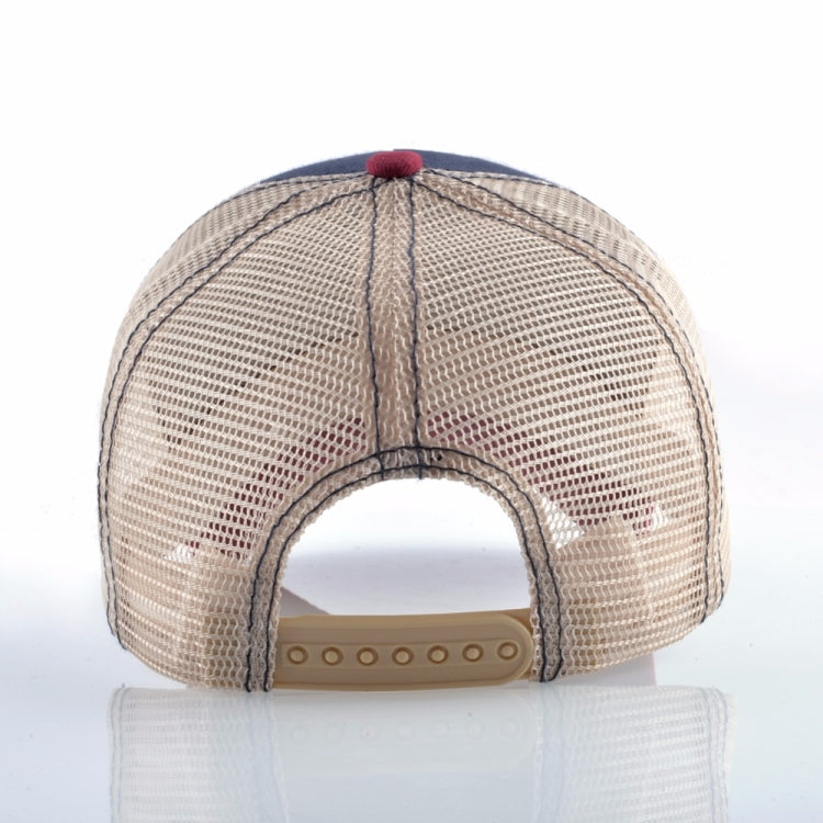 Embroidered animal baseball cap back view with beige mesh and adjustable strap.