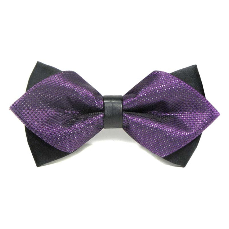 Detachable men's bow tie with purple glitter texture and black center strap