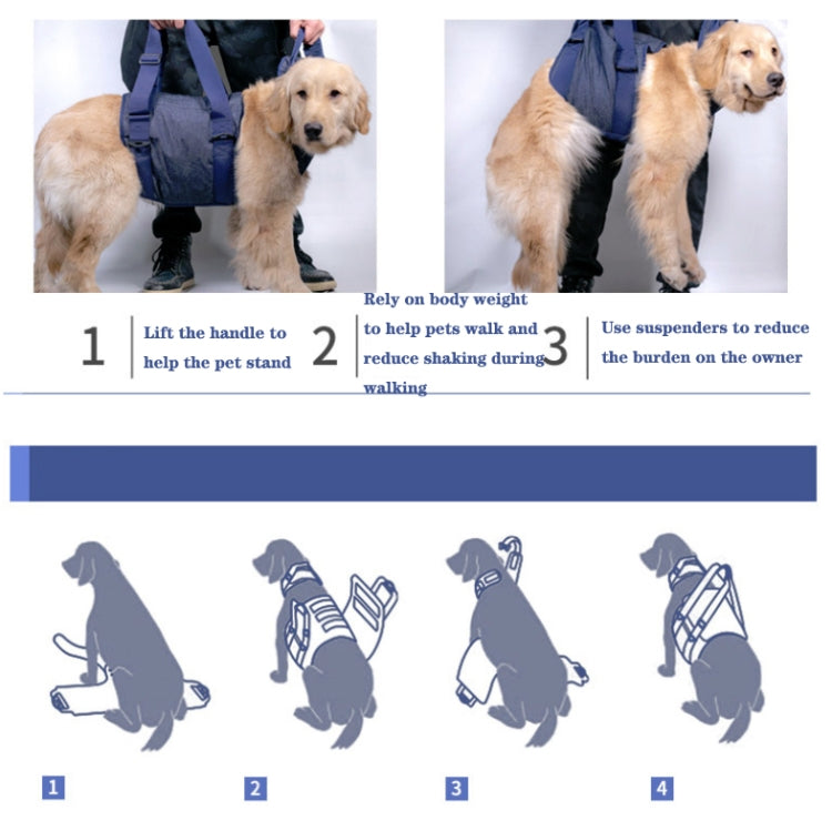 Dark blue dog chest harness with front lift handle for weight-supported walking