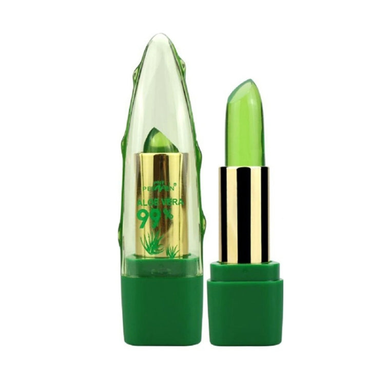 Color-changing aloe vera lip balm pair, green caps with clear balm bullet