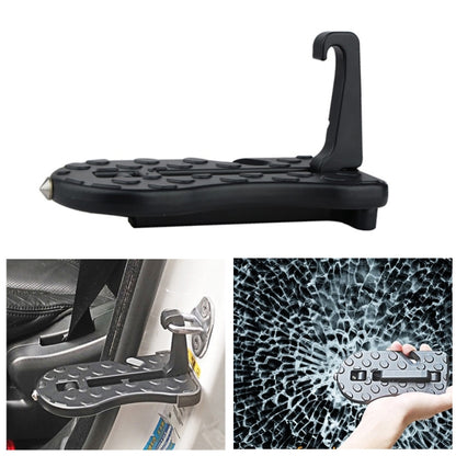 Black portable car door step with curved handle and textured non-slip footplate