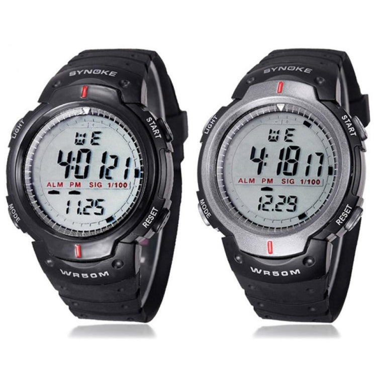 Pair of men's SYNOKE waterproof LED sports watches with black straps and round digital displays