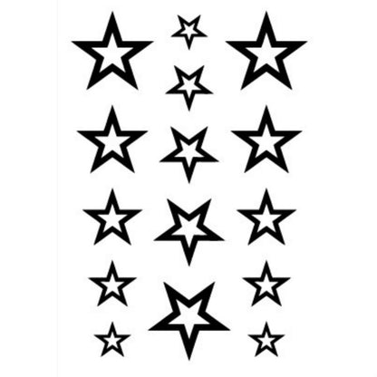 Black star temporary tattoo sticker sheet with 12 bold five-point stars