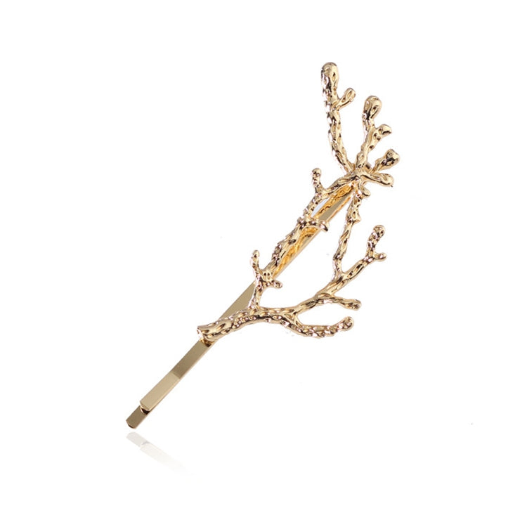 Gold tree-branch hair clip, alloy bobby pin with sparkly branch design