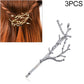 Silver tree-branch hair clip set of 3 for girls, alloy bobby pins with jeweled detail