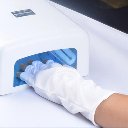 White UV nail art gloves for manicure hand protection, long sleeve fingered style
