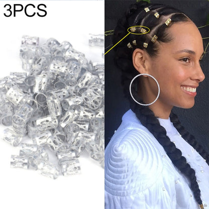 3-piece dreadlocks aluminum rice beads set, silver-tone hair accessories
