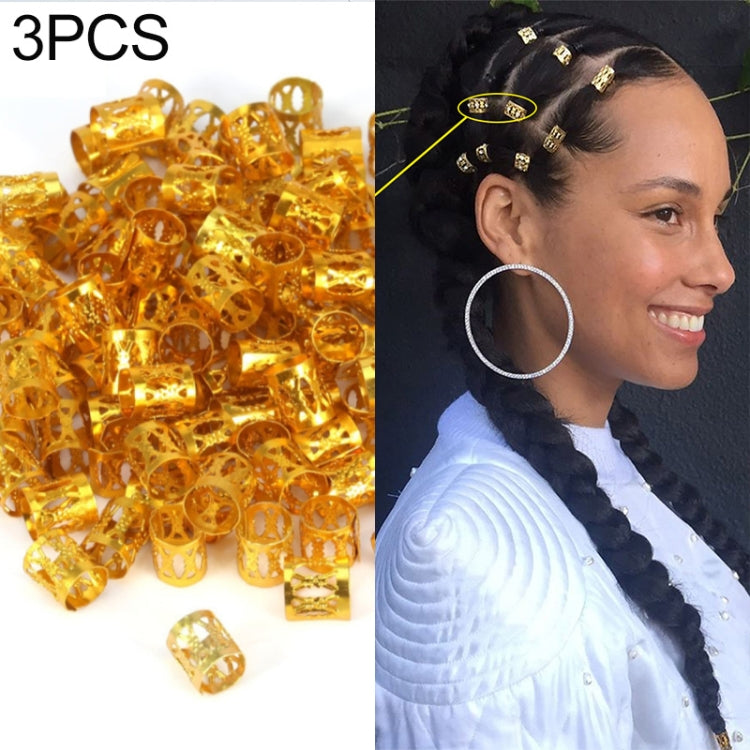 3-piece dreadlocks aluminum rice beads set, gold-tone hair accessories