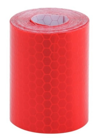 Red reflective safety tape roll with honeycomb pattern, wide sticky warning film