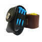 Black golf ball holder pouch with blue tees and brown belt strap