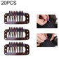Set of 20 dark brown hair extension snap clips with silicone back and 9-tooth combs