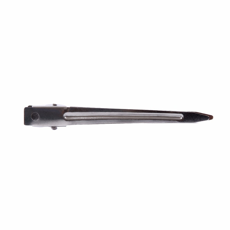 Stainless steel duckbill hair clip with long prong and bar, single hole