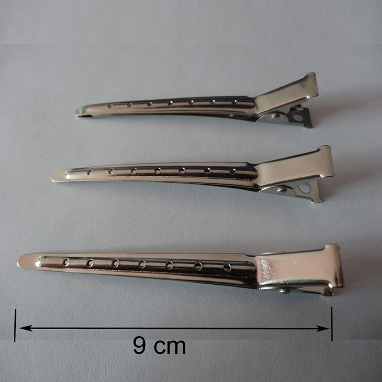 Three stainless steel duckbill hair clips, single-hole bar, 9 cm length