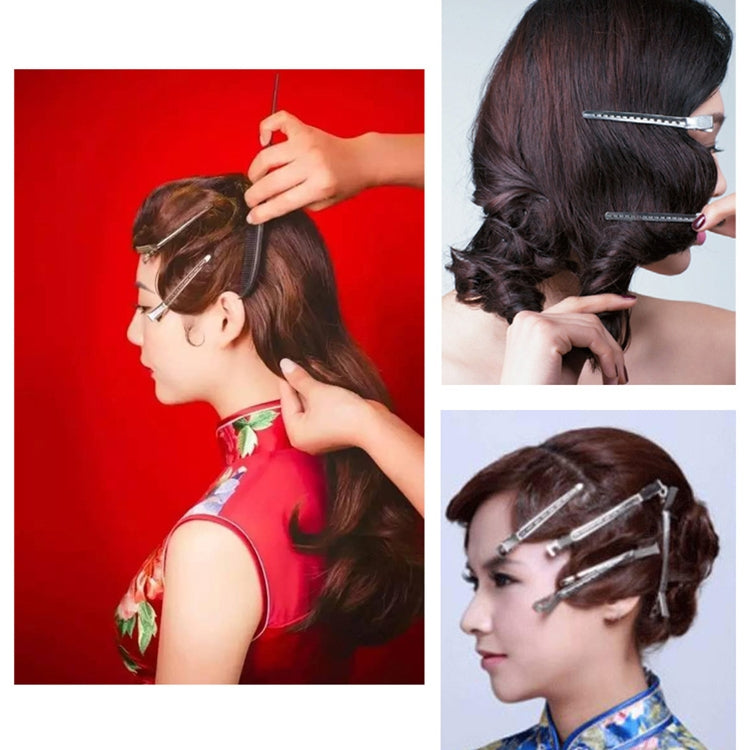 Stainless steel hair duckbill clips on short hair, multiple pieces