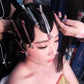 Stainless steel duckbill hair clips in hair, multiple clips secured