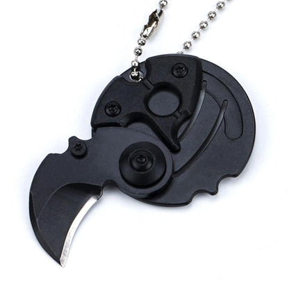Portable mini folding blade knife keychain multitool with black handle and steel blade