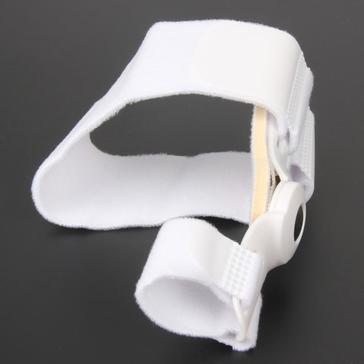 White big toe splint with soft fabric wrap and adjustable buckle strap