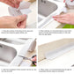 White waterproof sealing tape being installed along a bathtub edge