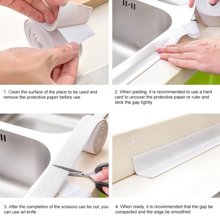 White waterproof sealing tape being installed along a bathtub edge