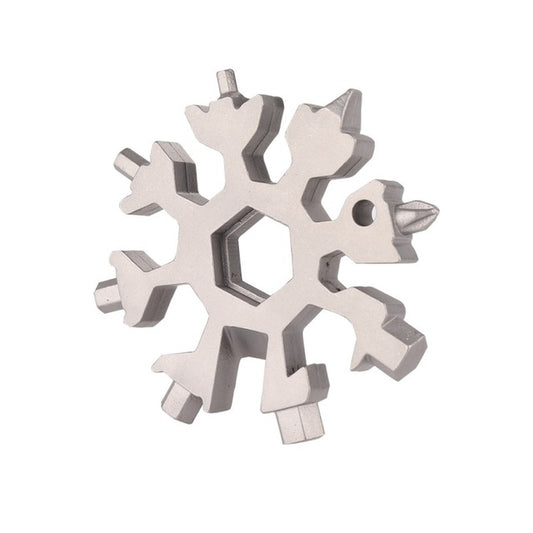 Snowflake multi-tool with octagonal wrench and screwdriver bits, white finish