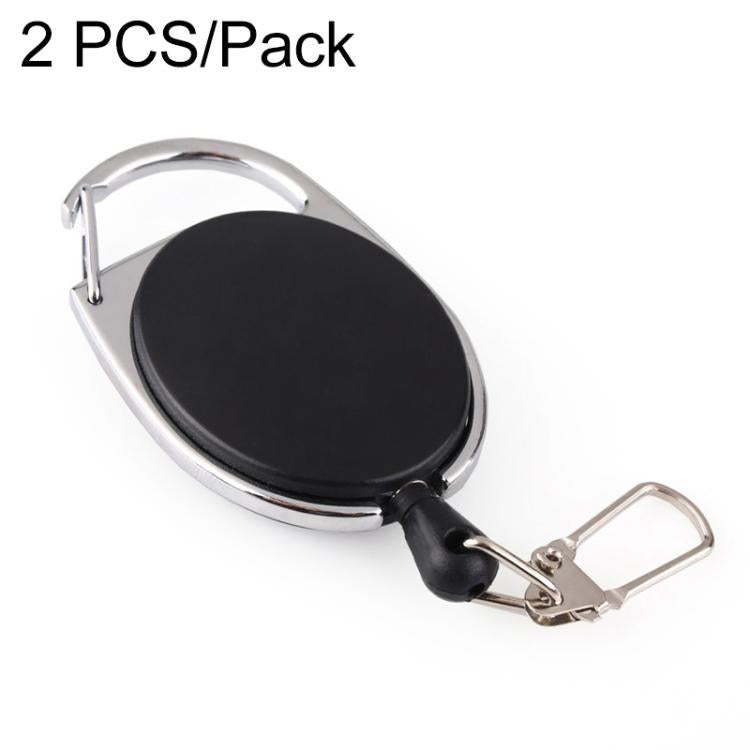 2-pack retractable badge reel with key ring clip, oval black pull case