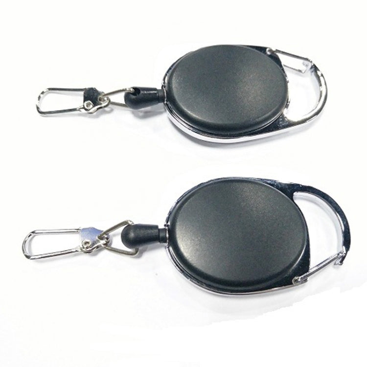 Set of two retractable badge reels with key ring clips, oval black pull cases