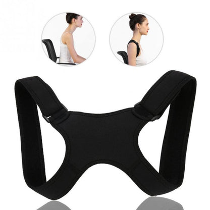 Black posture corrector belt with wide adjustable shoulder straps, adult back support