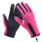 Pink full-finger cycling gloves with black grip palm and zippered wrist pull tab