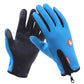 Bright blue full-finger cycling gloves with textured palm and zipper pull cuff