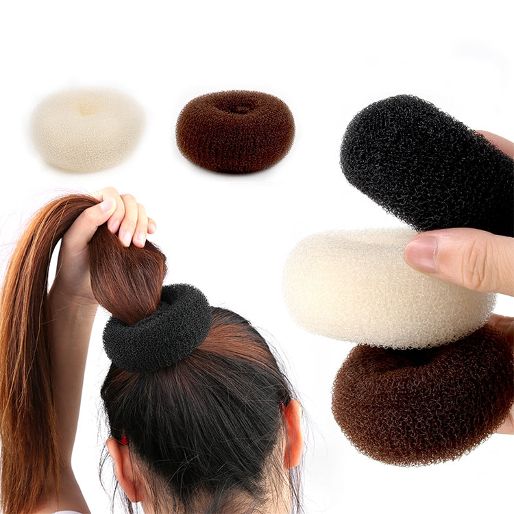 Set of three donut hair rings: beige, coffee brown, and black