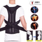 Black posture correction back brace worn under a white shirt, with crisscross support straps