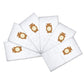 Vacuum dust bags, white rectangular filter bags with brown icon graphics set
