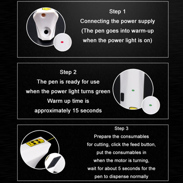 Children's 3D printing pen warm-up and use instruction steps diagram