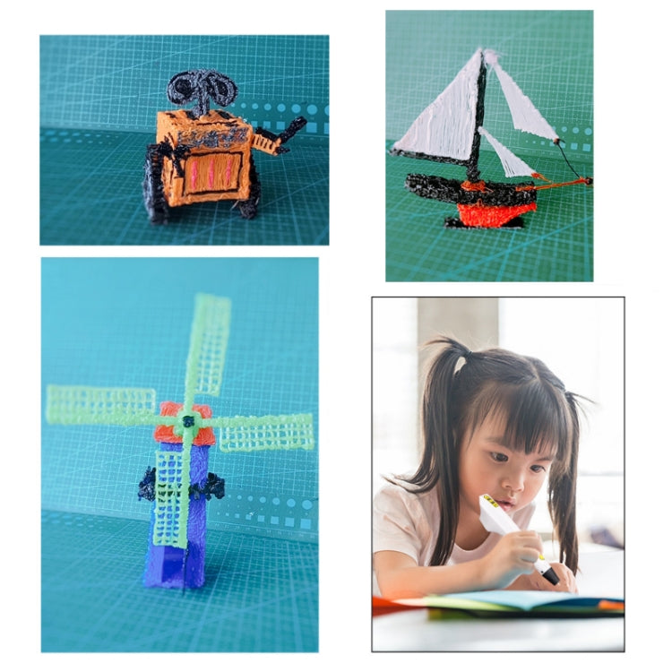 Children's 3D printing pen creating 3D crafts; child drawing with the pen