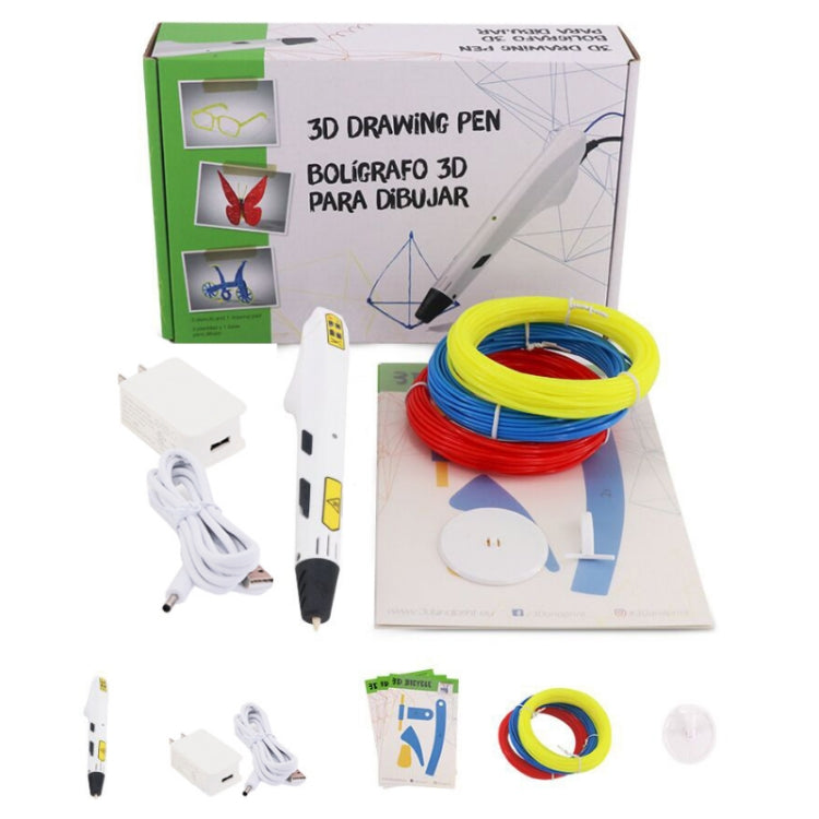 3D drawing pen kit with USB power adapter and multicolor filament spool set
