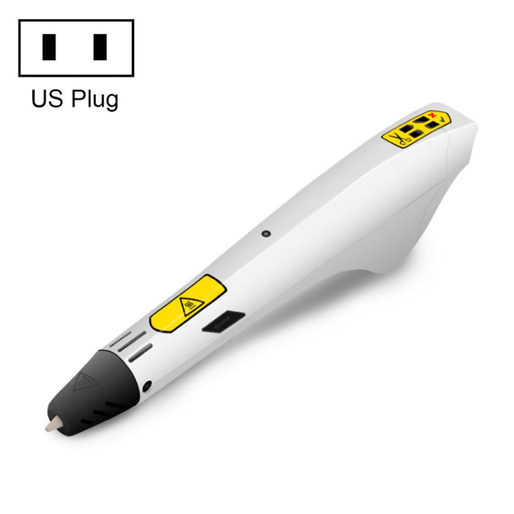 Children's 3D printing pen with US plug option, white body and black nozzle