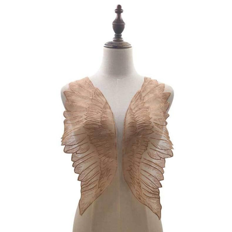 Beige/tan organza wing appliques with embroidered feather-leaf design, DIY pair